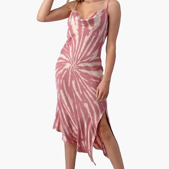 Vici Dresses & Skirts - NWT VICI "Diva" Sleeveless Asymmetrical Tie-Dye Slip Midi Dress (Pink | Size S)